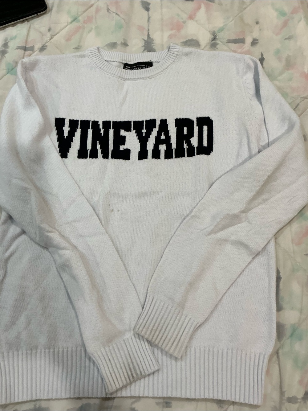 Martha’s Vineyard White Crewneck Sweater with Black VINEYARD Logo